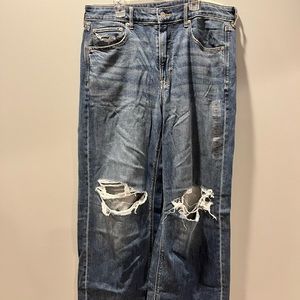 American Eagle Super High Rise Baggy Wide Leg Distressed Jeans